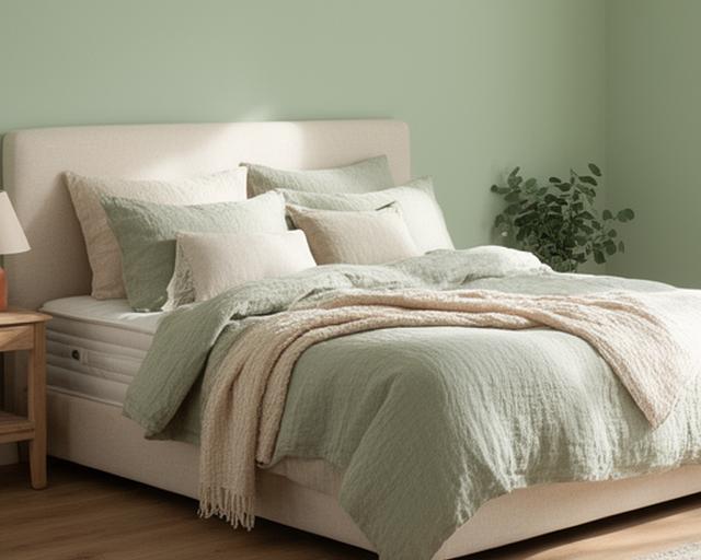 Bright bedroom in Nottinghamshire with a plush mattress, layered natural linen bedding and soft morning light