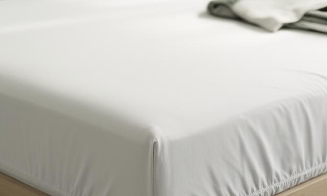 Soft white fitted cotton sheet stretched over a mattress in a calm bedroom